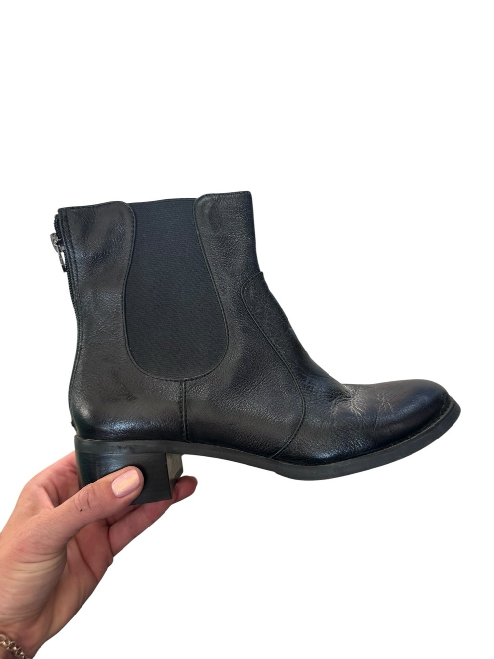 Etienne Aigner Black Leather Chelsea Ankle Boots Women’s Size 8 Zip Block Heel